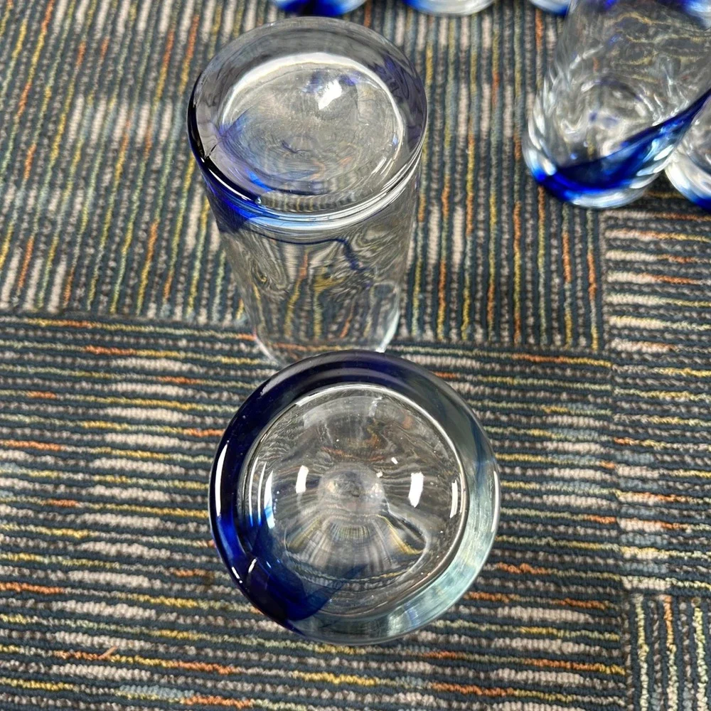 Libbey Impressions Tumblers 16.7 oz Blue Ribbon Swirl Drinking Glasses Set of 8